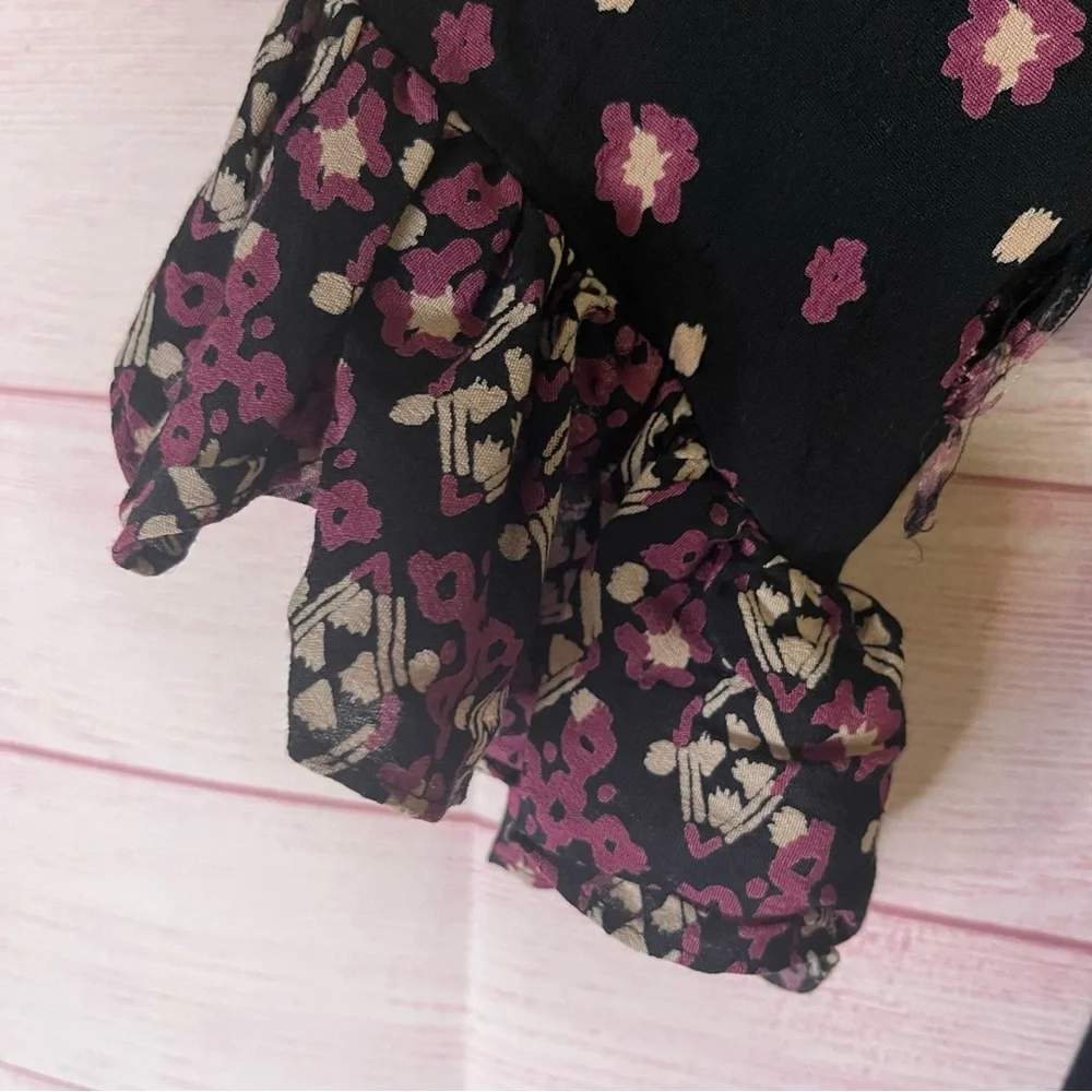 Free People Calico Skies Long‎ Sleeve Flowy Button Up Ruffle Dress Size Medium